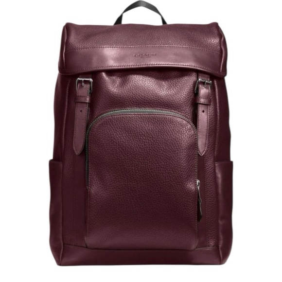 NWT Coach Henry Pebble Leather Backpack Oxblood Burgundy Flap Top  School F72311 - Picture 1 of 10